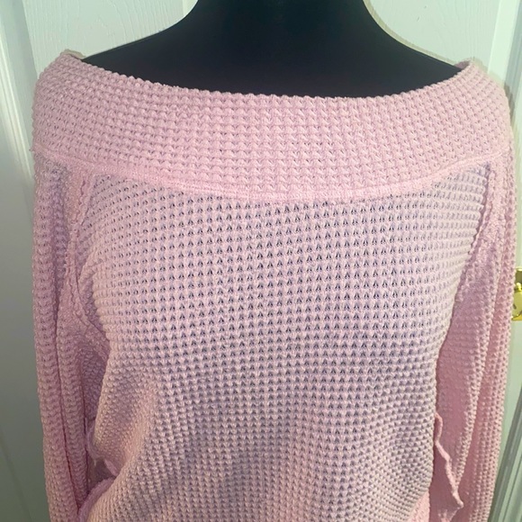 New pink lily waffle textured off the shoulder long sleeve top - Picture 2 of 2